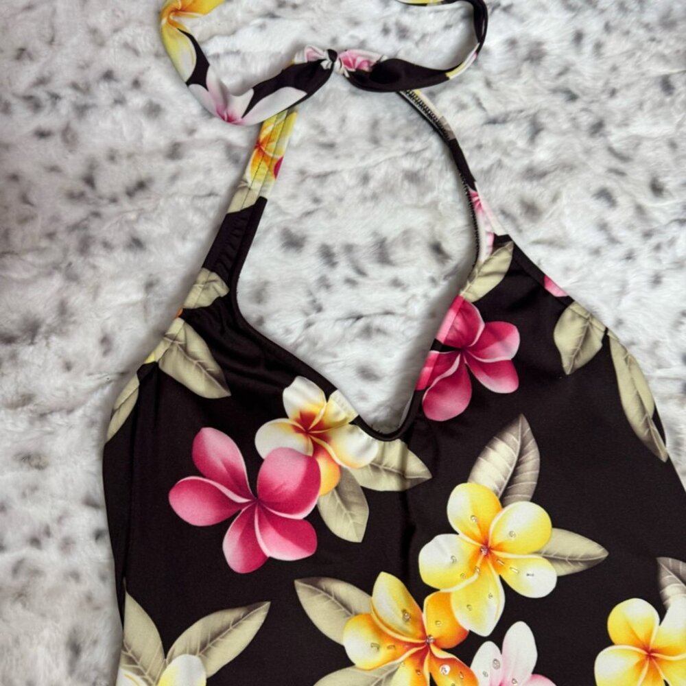 Leiloni tank top Hawaii flowers plumeria embroidered beads tankini shirt beach - Picture 3 of 8